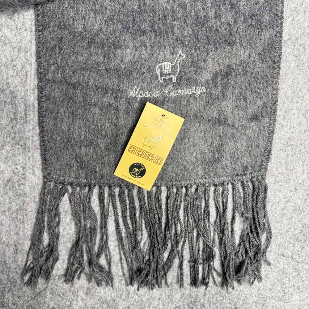 Alpaca Camargo Gray Alpaca Wool Scarf Embroidered Logo Fringe Soft Warm